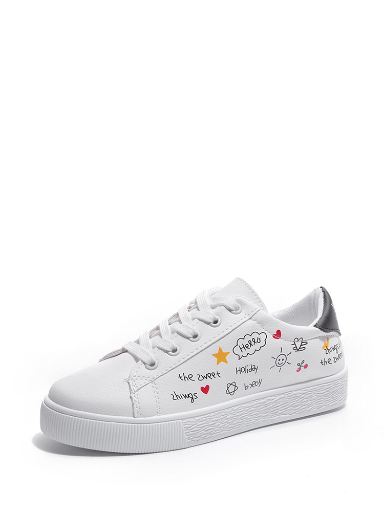 

Cartoon Print Lace Up Sneakers, White