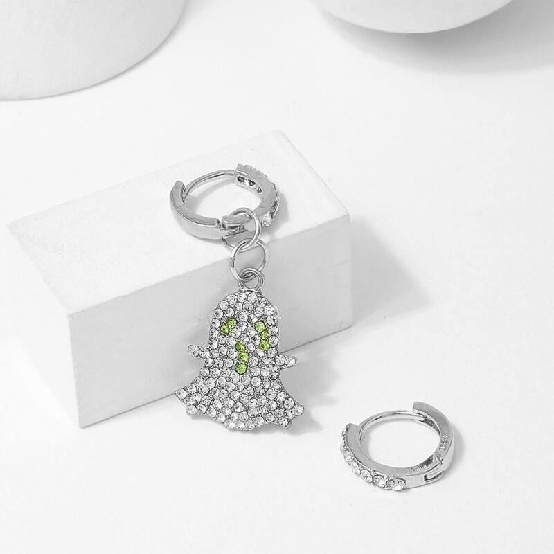 

Rhinestone Ghost Detail Hoop Earrings 1pair, Silver