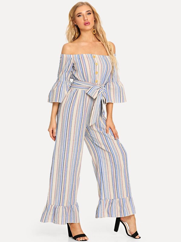 bardot striped jumpsuit