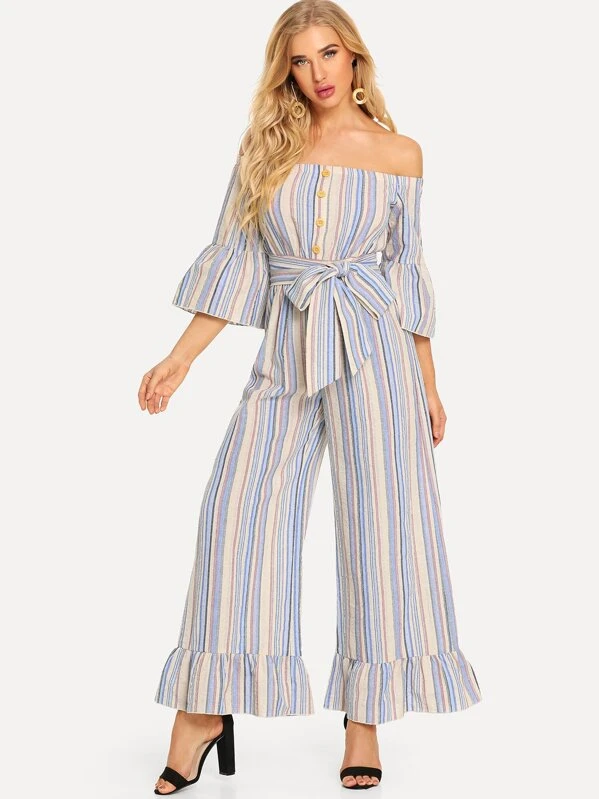 bardot striped jumpsuit
