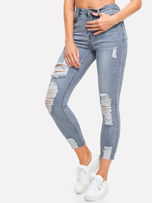 Ripped Bleach Wash Skinny Jeans