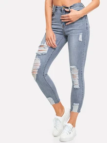 ripped bleach wash skinny jeans