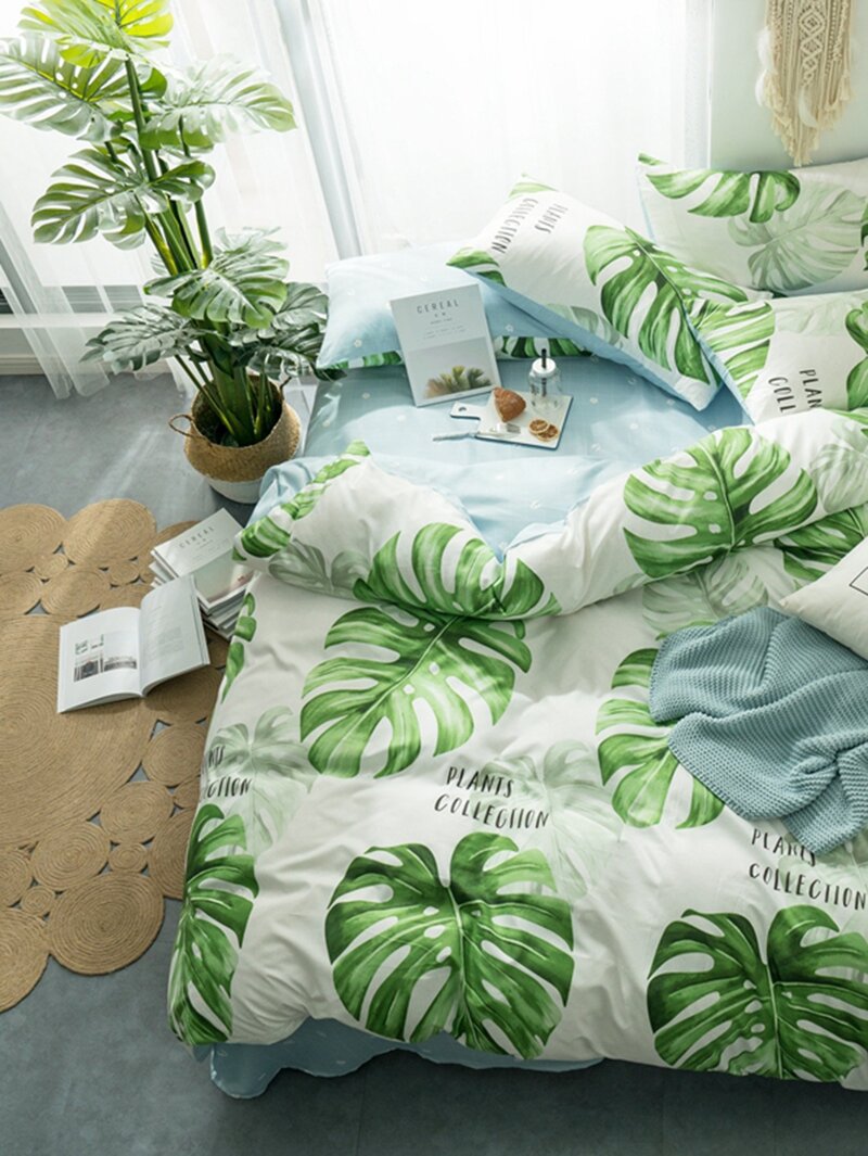 

Leaf & Letter Print Sheet Set, Multicolor