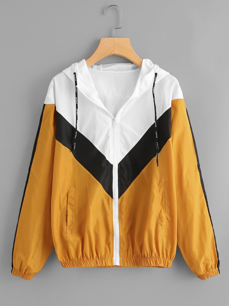 

Color Block Drawstring Hooded Jacket, Multicolor