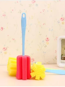 1pc Portable Synthetic Fiber Random Color Sponge Brush, Soft Touch Colorblock Long Handle No Blind Spot Glassware Cleaner For Household Kitchen - Multicolor - View 2