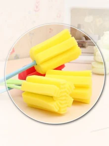 1pc Portable Synthetic Fiber Random Color Sponge Brush, Soft Touch Colorblock Long Handle No Blind Spot Glassware Cleaner For Household Kitchen - Multicolor - View 3