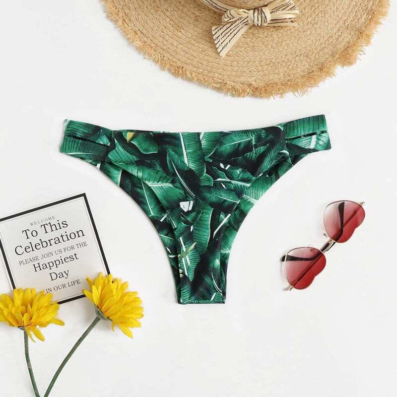 

Palm Leaf Print Swimming Panty, Green