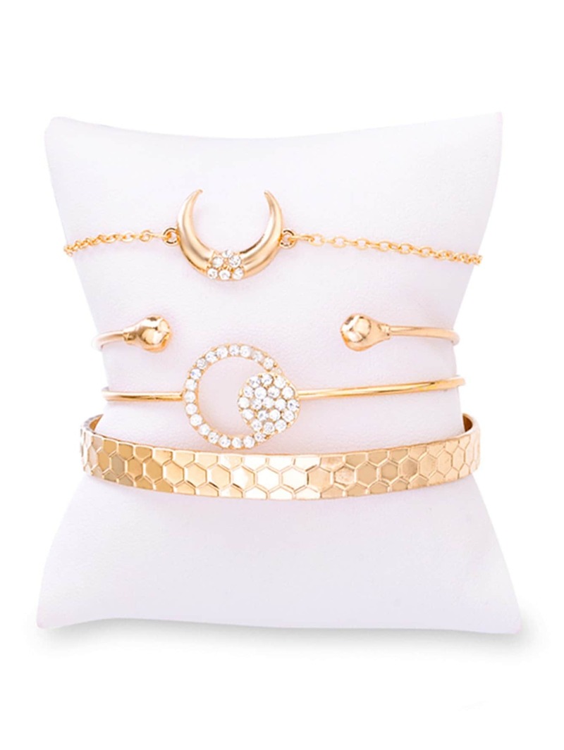

Rhinestone Moon Bracelet Set 4pcs, Gold