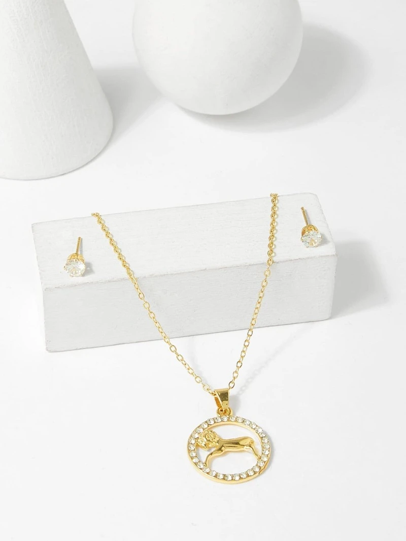 Aries Pendant Necklace Earrings Set Romwe
