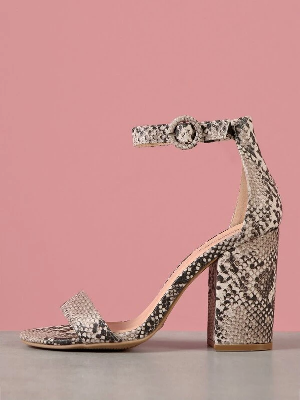 snakeskin chunky heels