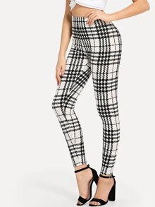 SHEIN Privé Plaid Skinny Leggings - Black and White - View 4