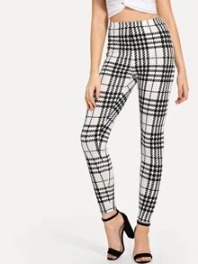 SHEIN Privé Plaid Skinny Leggings - Black and White - View 1