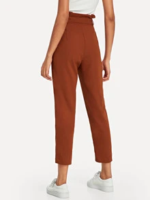 SHEIN Ruffle Detail Belted Pleated Trousers - Burnt Orange - View 2