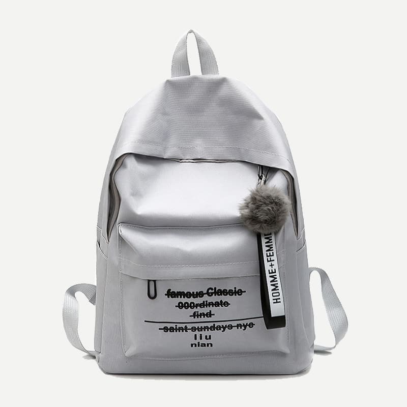 

Pom Pom Decor Backpack, Grey