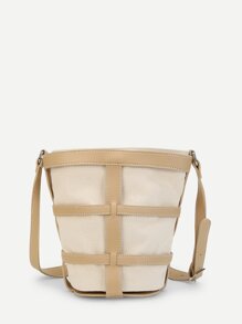 PU Panel Canvas Shoulder Bag