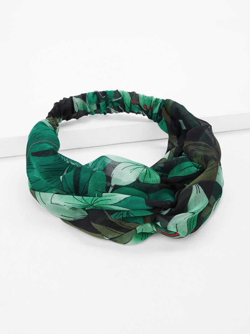 

Leaf Print Twist Headband, Green