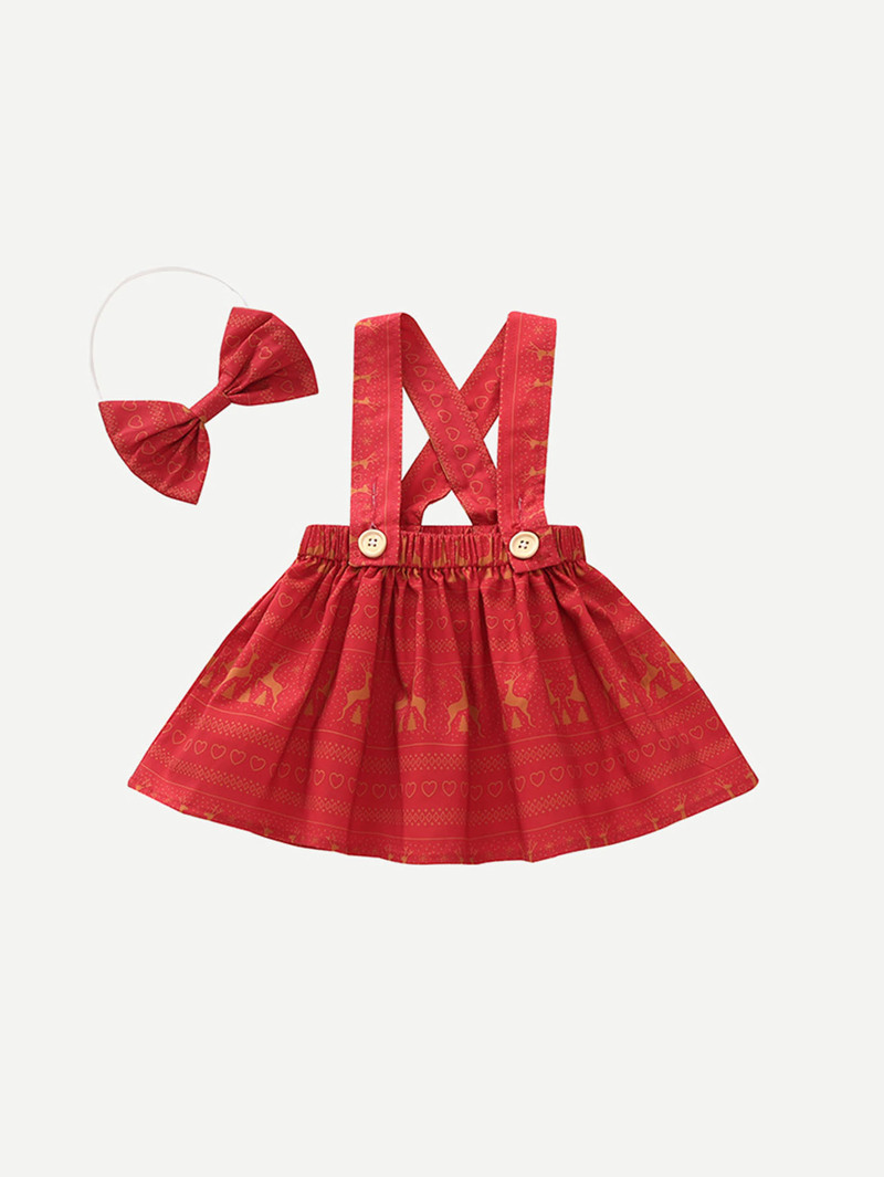 

Girls Elk Print Skirt, Red