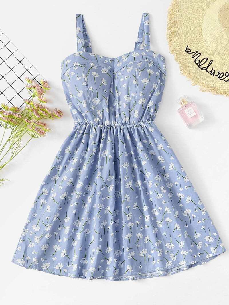 

Floral Print Cami Dress, Blue