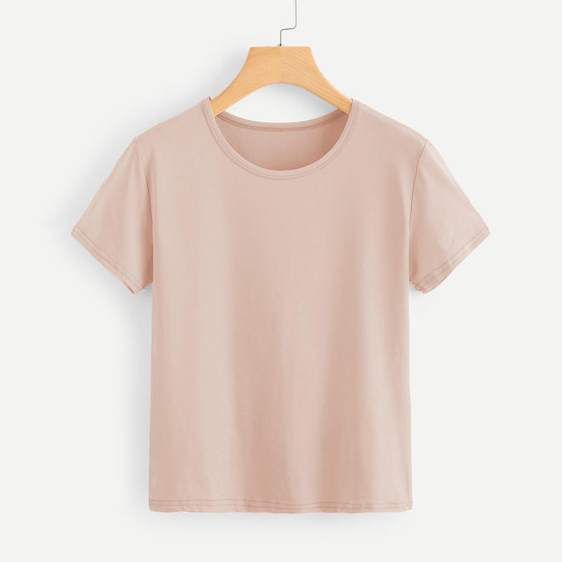 

Solid Round Neck Basic Tee, Pink