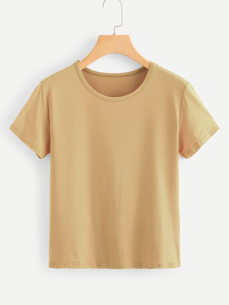 

Solid Round Neck Basic Tee, Brown