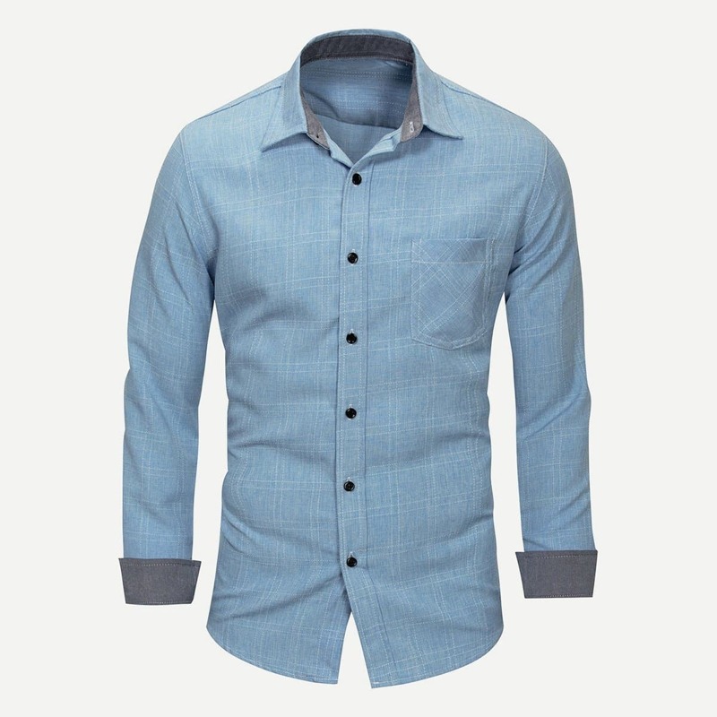 

Guys Plaid Collar Shirt, Blue
