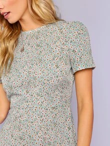 SHEIN VCAY Ditsy Floral Ruffle Hem Dress - Multicolor - View 4