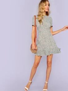 SHEIN VCAY Ditsy Floral Ruffle Hem Dress - Multicolor - View 5