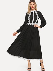 Contrast Lace Two Tone Flare Dress
