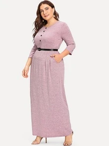 Vestido largo con cinturón y botones en contraste - Rosa vieja - Ver 3