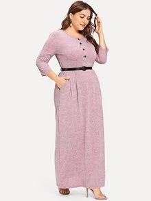 Vestido largo con cinturón y botones en contraste - Rosa vieja - Ver 4