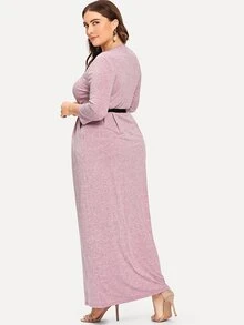 Vestido largo con cinturón y botones en contraste - Rosa vieja - Ver 2