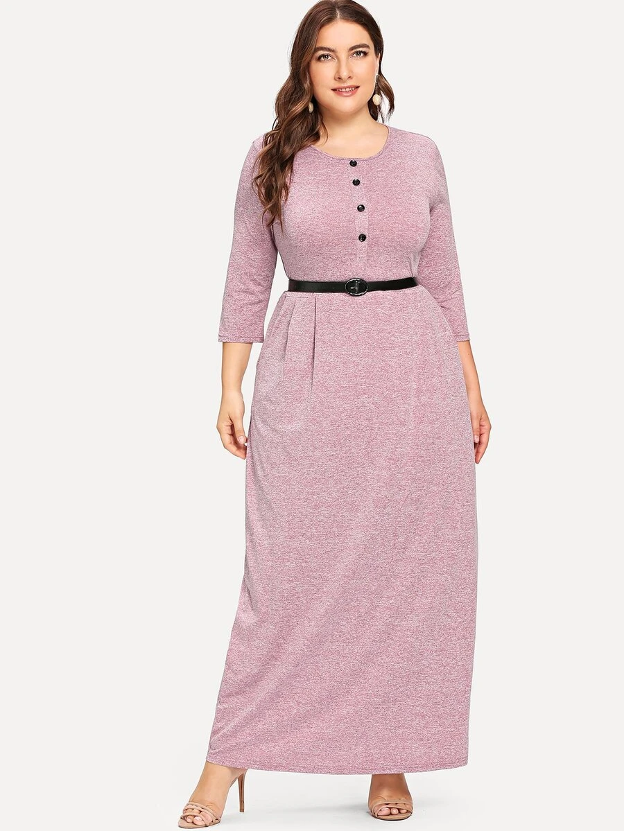 Vestido largo con cinturón y botones en contraste - Rosa vieja - Ver 1