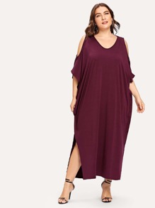 Plus Open Shoulder Split Cocoon Dress