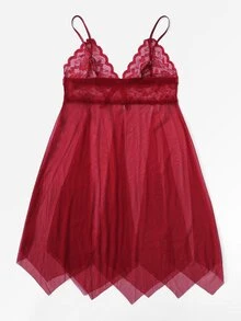 Asymmetrical Lace Slips Set - Red - View 3
