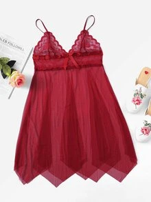 Asymmetrical Lace Slips Set - Red - View 1