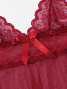 Asymmetrical Lace Slips Set - Red - View 4