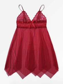 Asymmetrical Lace Slips Set - Red - View 2