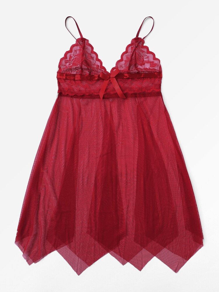Asymmetrical Lace Slips Set - Red - View 2
