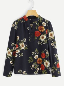 Floral Print Mock Neck Shirt