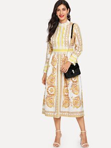 Contrast Lace Graphic Print Dress