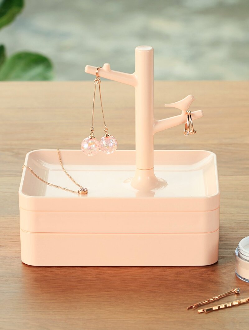 

3 Layered Jewelry Storage Box With Branch, Pink