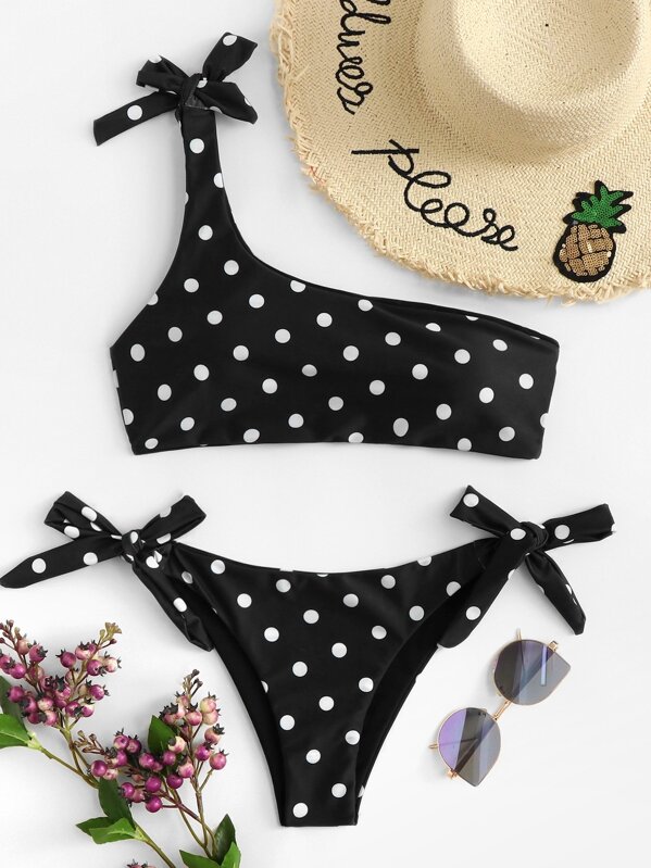 Tie Top Bikini With One Shoulder Side Dotty clF1J3TK