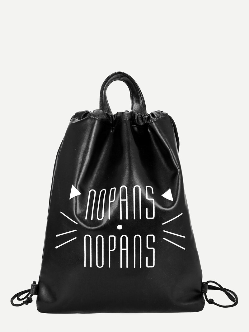 

Letter Print Backpack With Double Handle, Black
