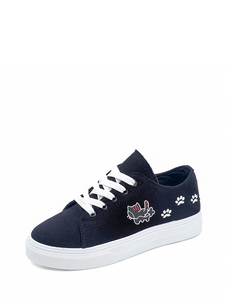 

Cat Print Lace Up Sneakers, Black