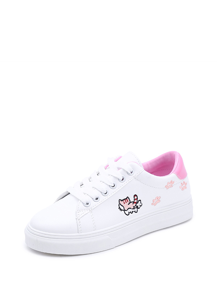 

Cat Embroidered Low Top Sneakers, White
