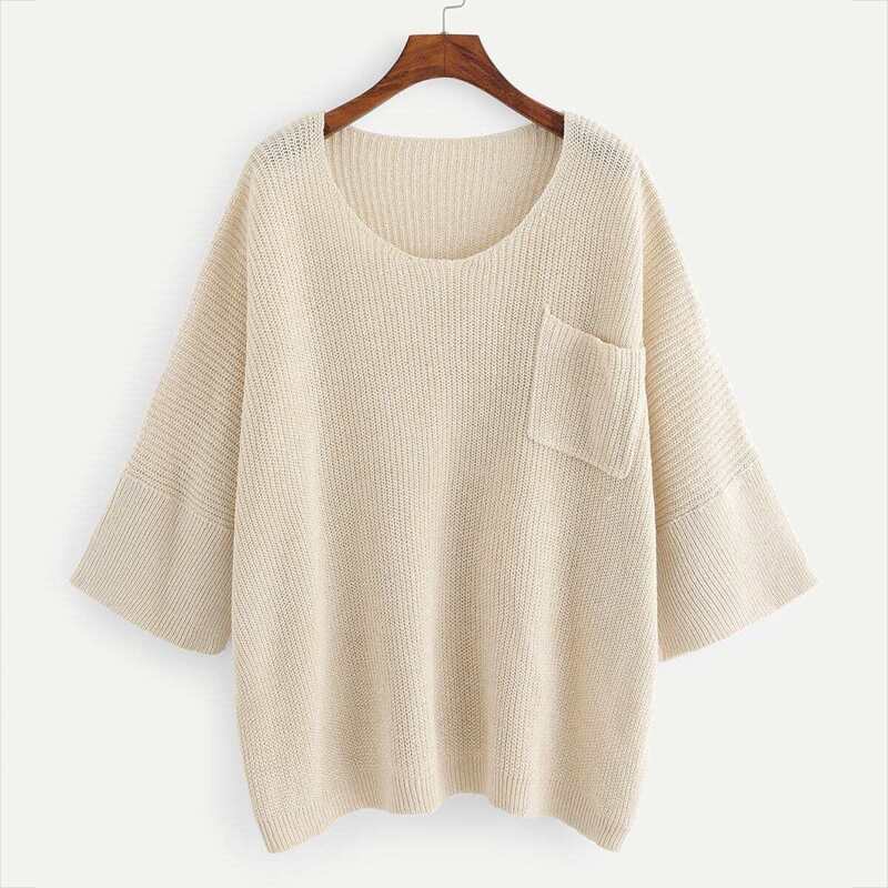 

Pocket Patched Oversized Sweater, Beige