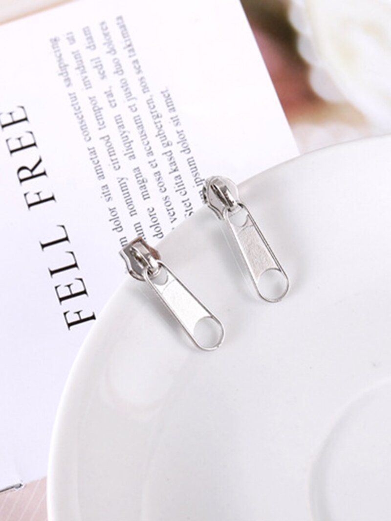 

Zipper Head Design Drop Earrings, Silver
