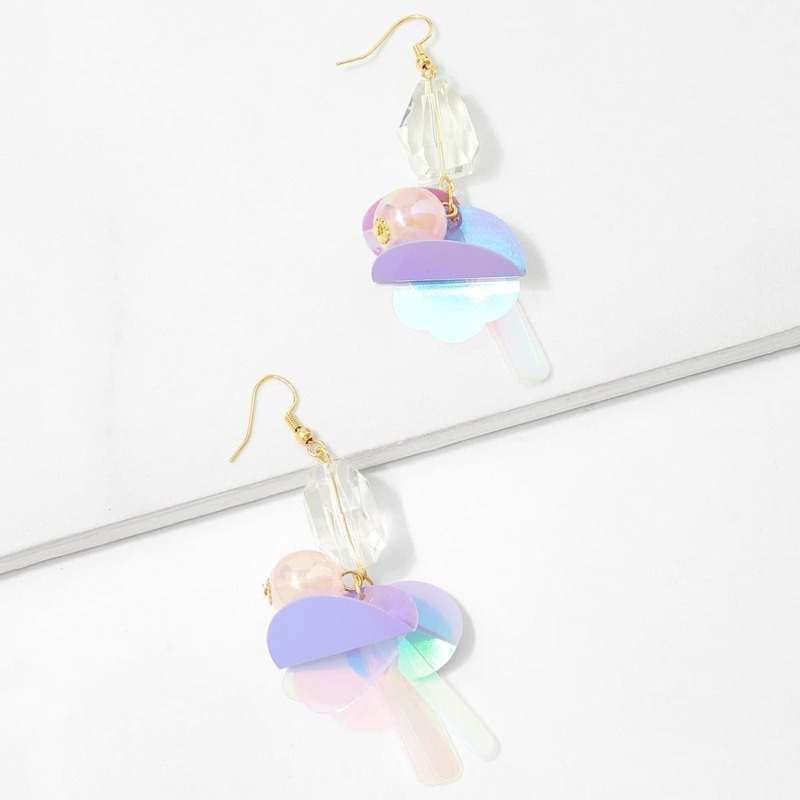 

Iridescence Disc & Bar Drop Earrings 1pair, Colorful