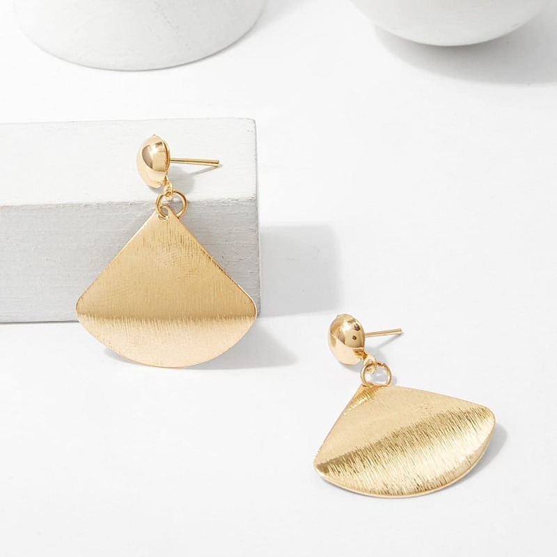 

Fan Shaped Metal Drop Earrings 1pair, Gold