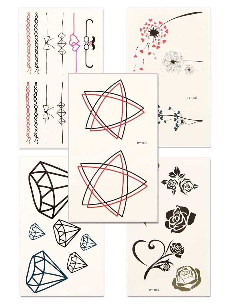 

Star & Rose Tattoo Sticker Set 5pcs, Multicolor